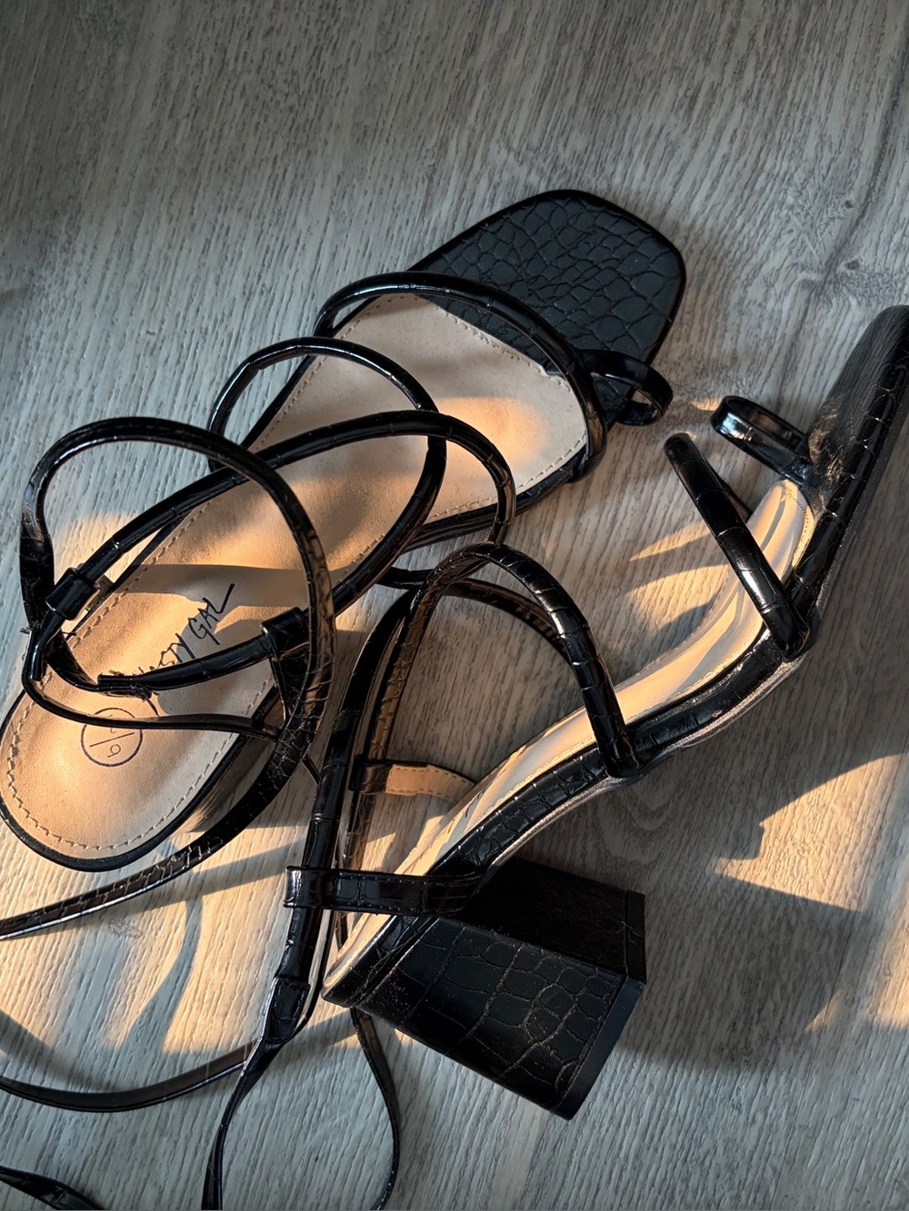 Black Strappy Block Heel Sandals